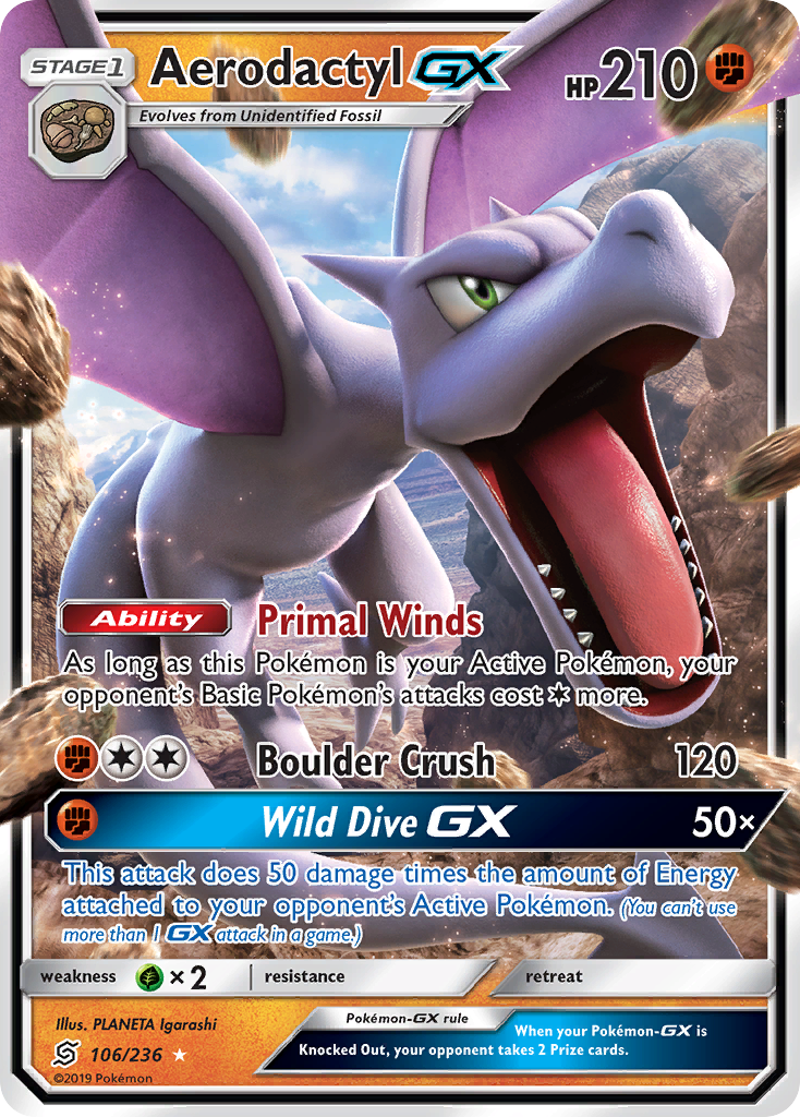 Aerodactyl GX 106/236 Holo Ultra Rare Unified Minds Pokemon NM