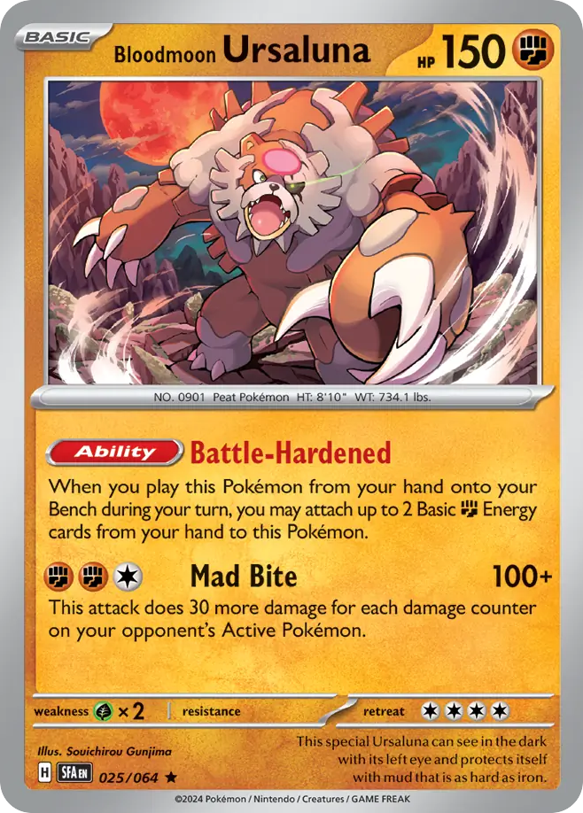 Bloodmoon Ursaluna 025/064 Rare Shrouded Fable Pokemon Holo NM