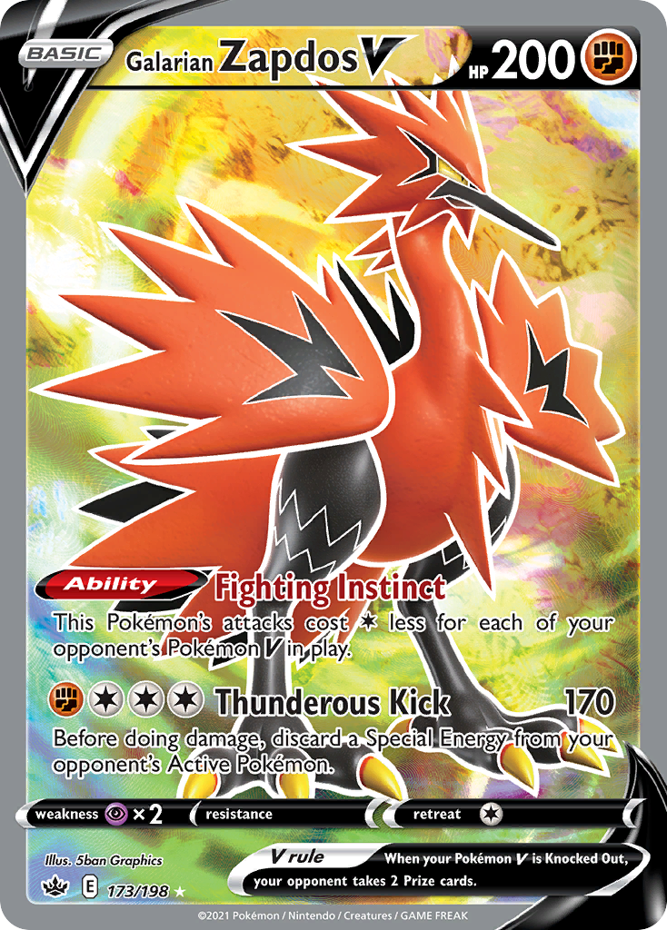 Galarian Zapdos V 173/198 Ultra Rare Chilling Reign Pokemon Holo NM
