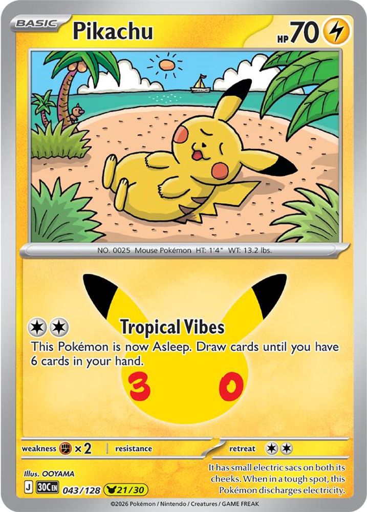 Pikachu 043/128 Holo Pikachu Rare ME: 30th Celebration