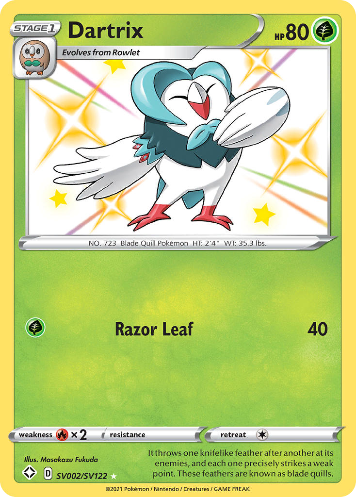 Dartrix SV002/SV122 Shiny Rare Shining Fates Shiny Vault Pokemon Holo NM