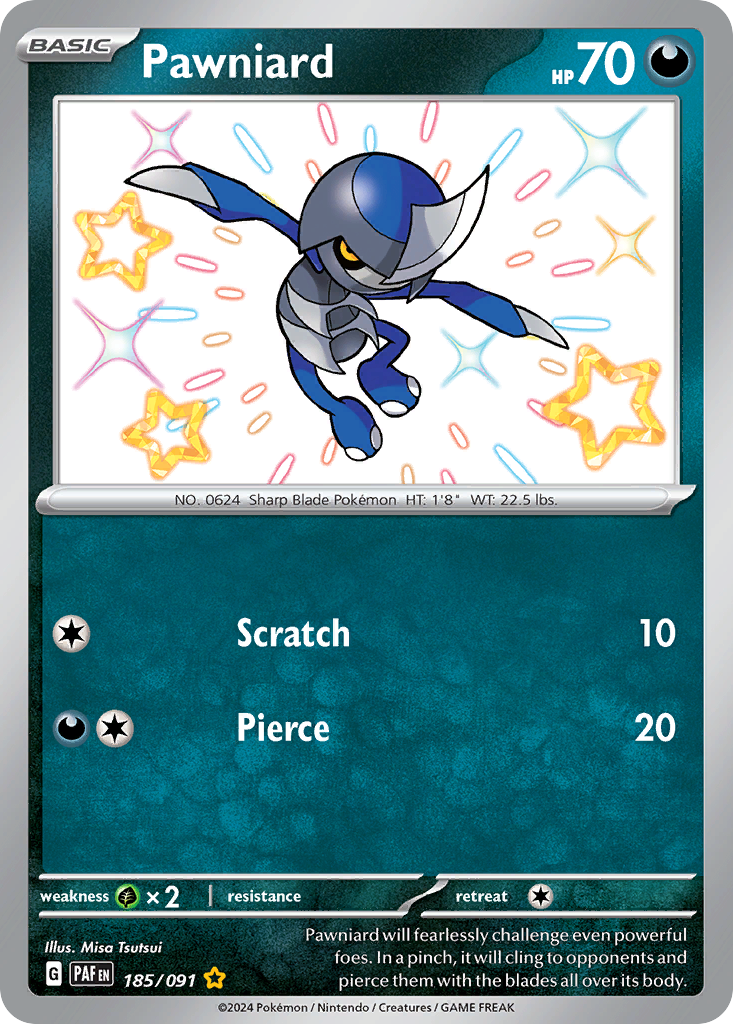 Pawniard 185/091 Shiny Rare Paldean Fates Pokemon Holo NM