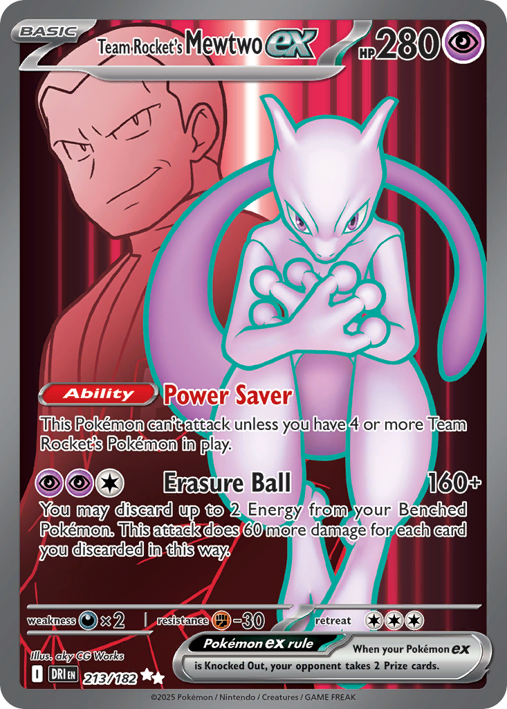 Team Rocket's Mewtwo ex 213/182 Double Rare Destined Rivals Pokemon Holo NM