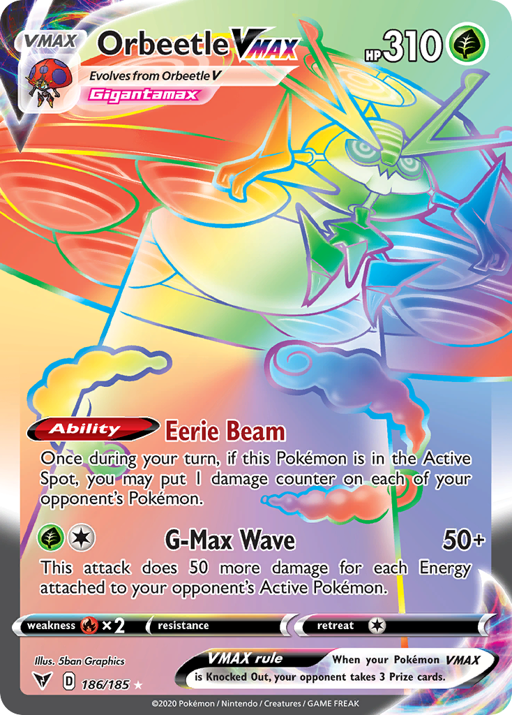 Orbeetle VMAX 186/185 Rainbow Rare Vivid Voltage Pokemon Holo NM