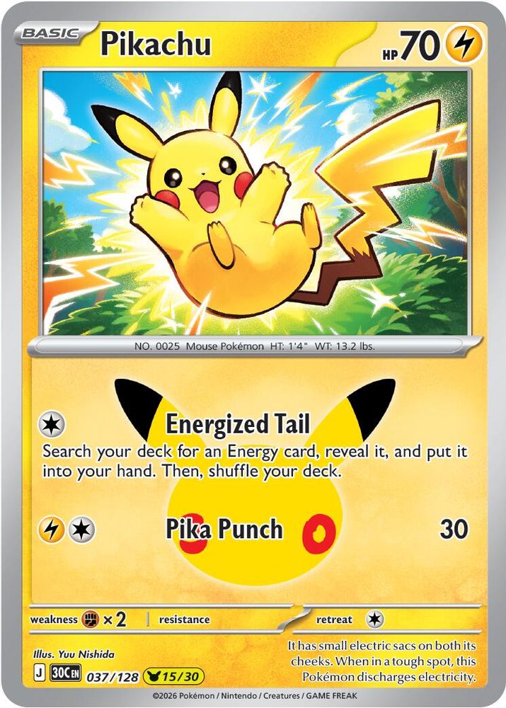 Pikachu 037/128 Holo Pikachu Rare ME: 30th Celebration