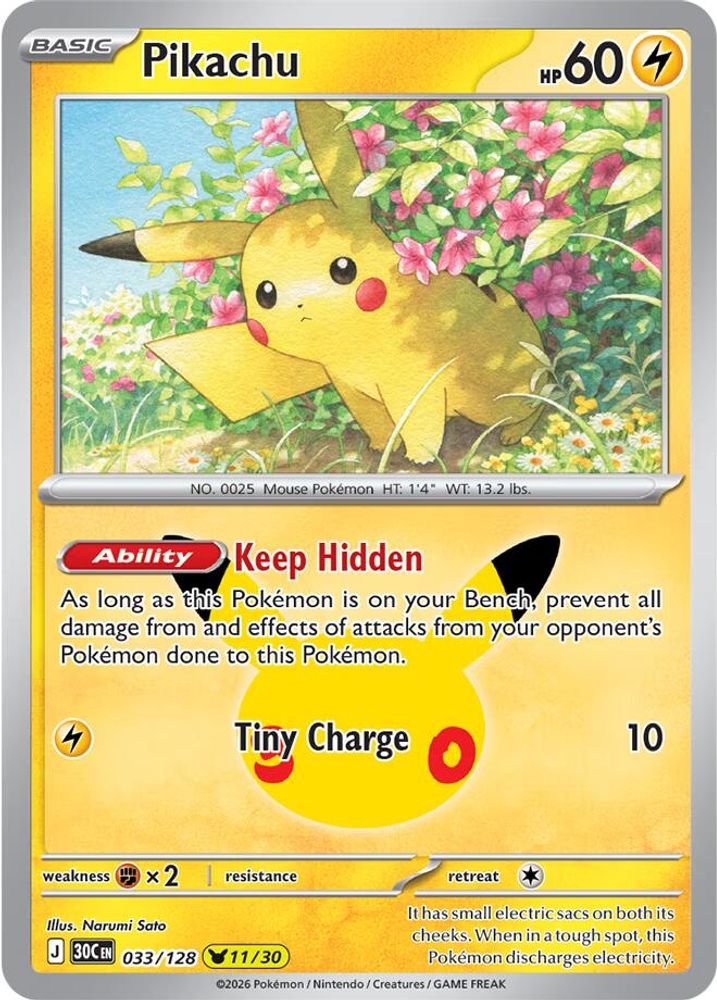 Pikachu 033/128 Holo Pikachu Rare ME: 30th Celebration