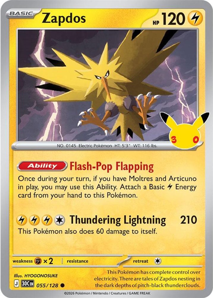 Zapdos 055/128 Common ME: 30th Celebration Holo