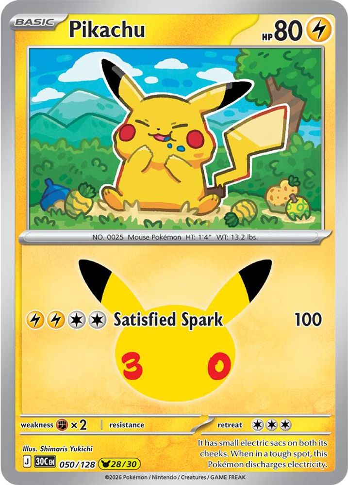 Pikachu 050/128 Holo Pikachu Rare ME: 30th Celebration