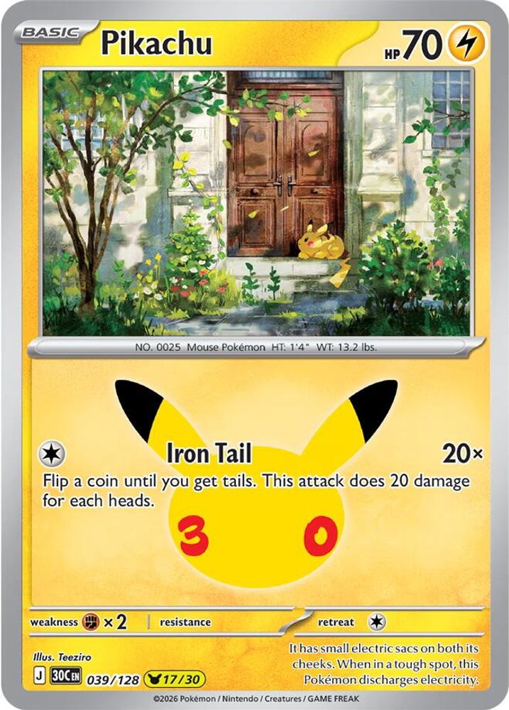 Pikachu 039/128 Holo Pikachu Rare ME: 30th Celebration