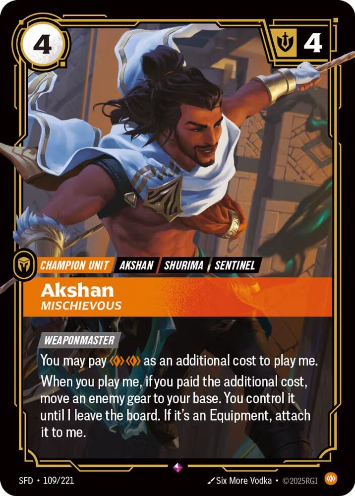 Akshan - Mischievous 109/221 Rare Spiritforged Foil