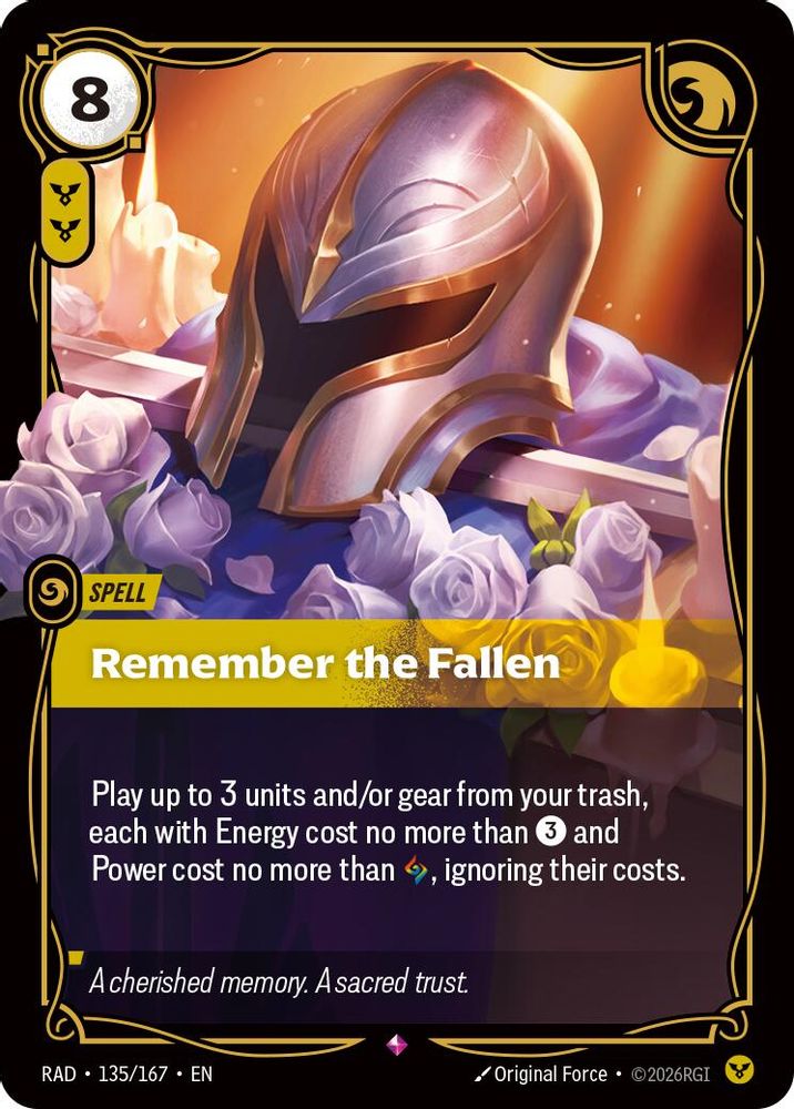 Remember the Fallen 135/167 Rare Radiance Riftbound Foil NM