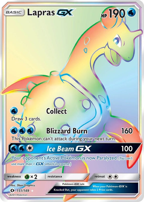 Lapras GX (Secret) 151/149 Holo Secret Rare SM Base Set Pokemon NM