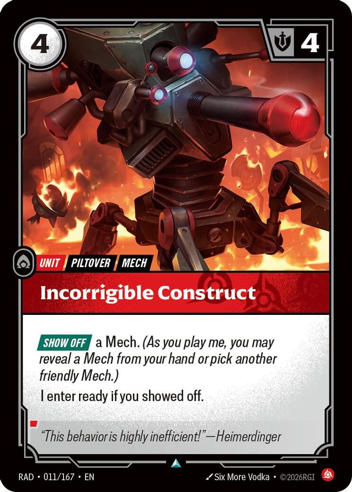Incorrigible Construct 011/167 Uncommon Radiance Riftbound NM