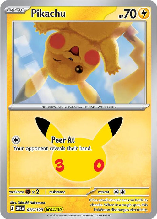 Pikachu 026/128 Holo Pikachu Rare ME: 30th Celebration