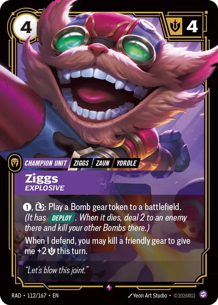 Ziggs, Explosive 112/167 Rare Radiance Riftbound Foil NM