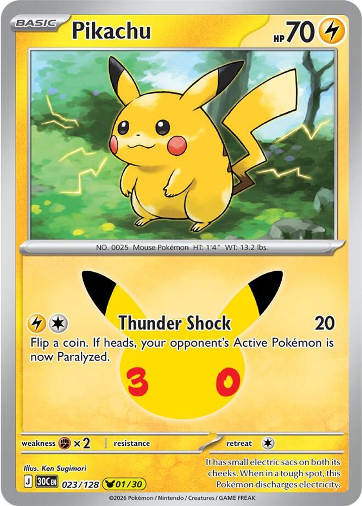 Pikachu 023/128 Holo Pikachu Rare ME: 30th Celebration