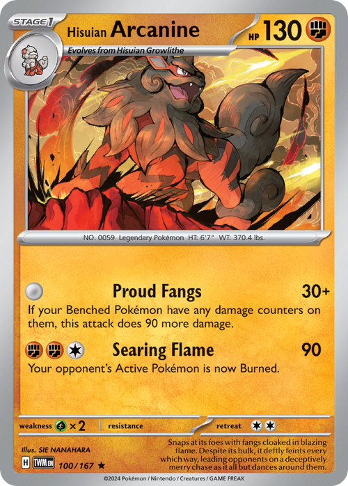 Hisuian Arcanine 100/167 Rare Twilight Masquerade Holo