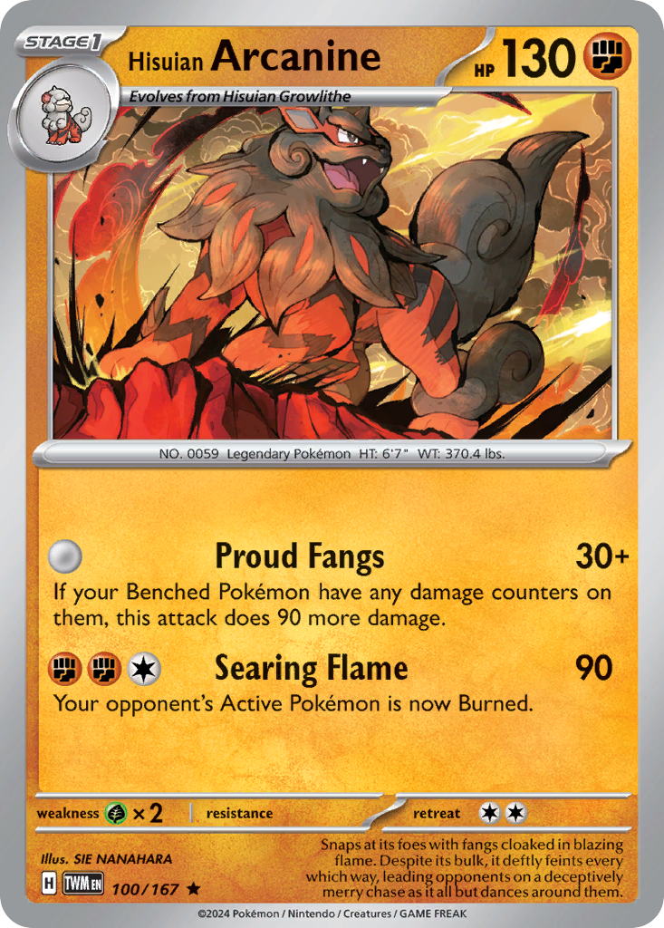 Hisuian Arcanine 100/167 Rare Twilight Masquerade Reverse Holo