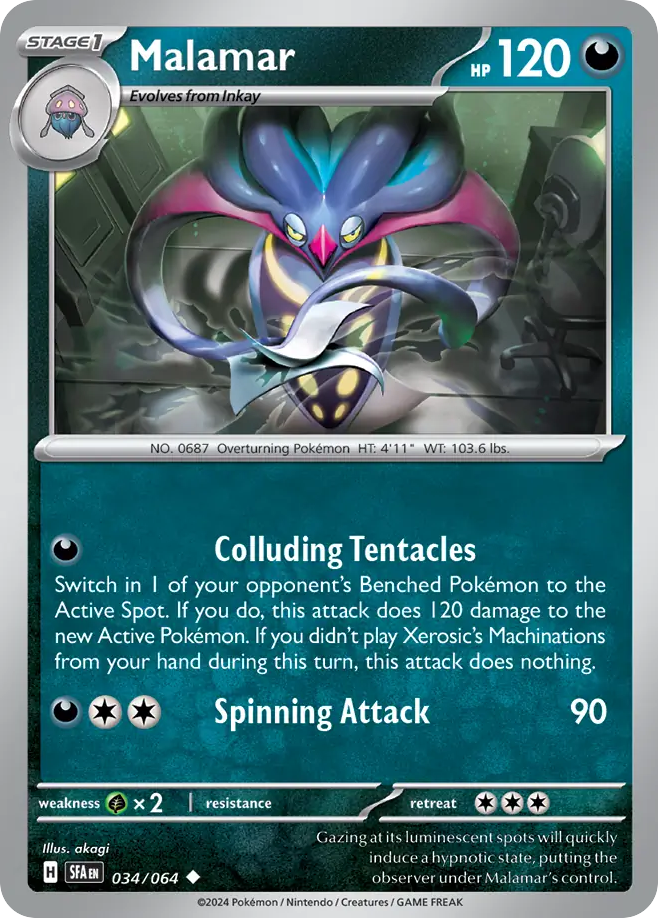 Malamar 034/064 Uncommon Shrouded Fable Pokemon NM