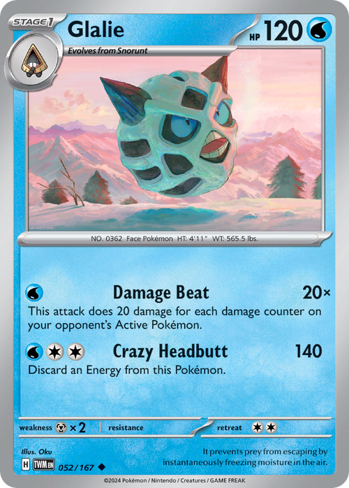 Glalie 052/167 Uncommon Twilight Masquerade Reverse Holo