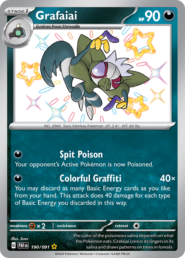 Grafaiai 190/091 Shiny Rare Paldean Fates Pokemon Holo NM