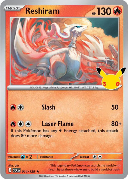 Reshiram 014/128 Holo Rare ME: 30th Celebration