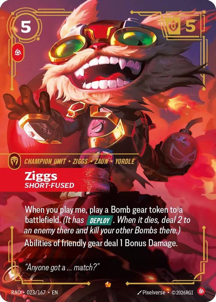 Ziggs, Short-Fused 023/167 Epic Radiance Riftbound Foil NM