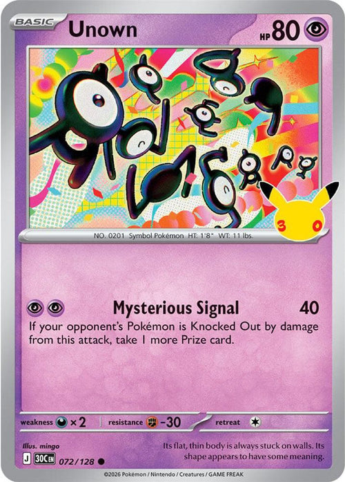 Unown 072/128 Common ME: 30th Celebration Holo