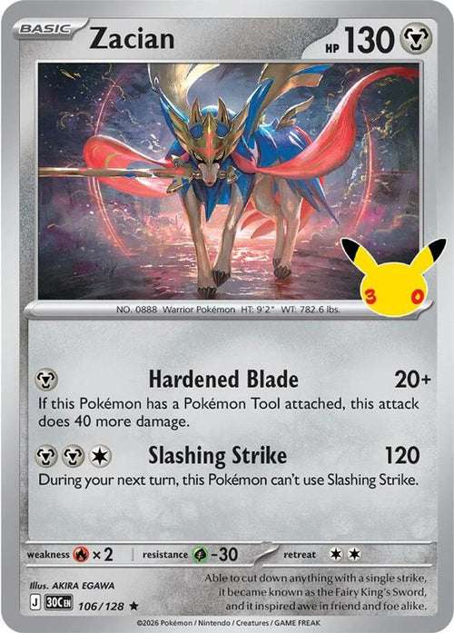 Zacian 106/128 Rare ME: 30th Celebration Holo