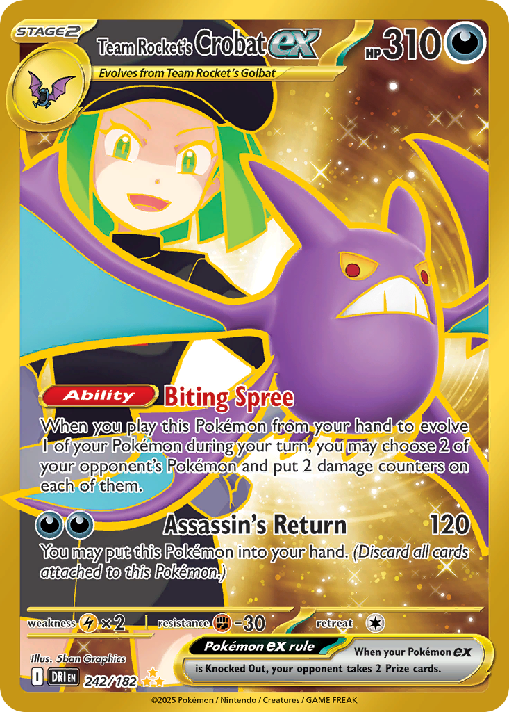 Team Rocket's Crobat ex 242/182 Hyper Rare Destined Rivals Pokemon Holo NM
