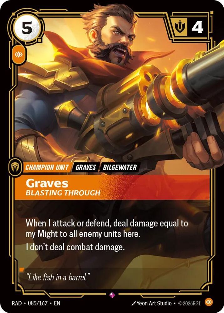 Graves, Blasting Through 085/167 Rare Radiance Riftbound Foil NM