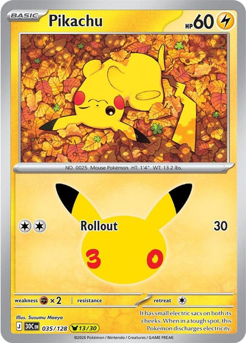 Pikachu 035/128 Holo Pikachu Rare ME: 30th Celebration