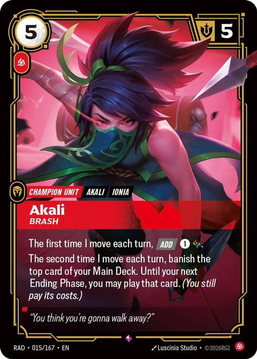 Akali, Brash 015/167 Rare Radiance Foil