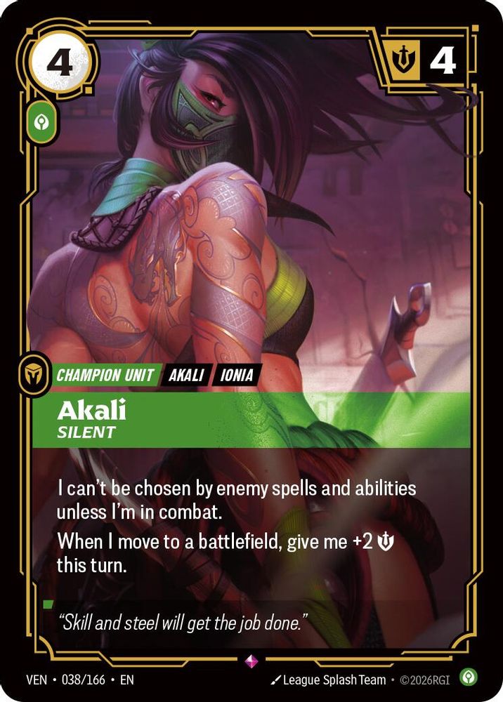 Akali - Silent 038/166 Rare Vendetta Foil