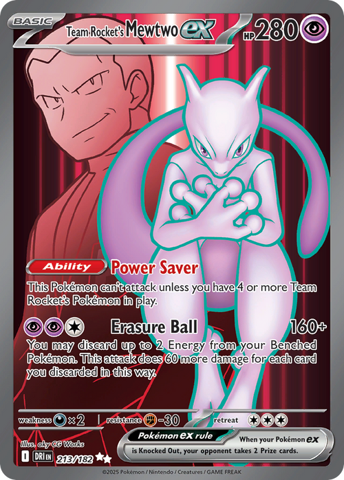 Team Rocket's Mewtwo ex 213/182 Double Rare Destined Rivals Pokemon Holo NM
