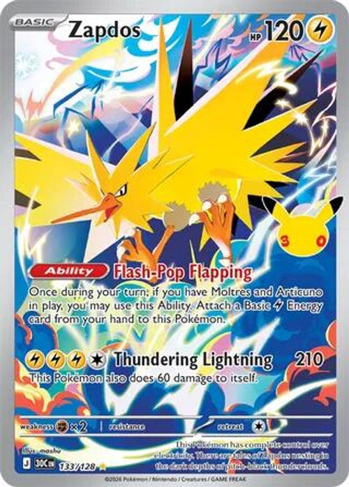 Zapdos 133/128 Illustration Rare ME: 30th Celebration Holo