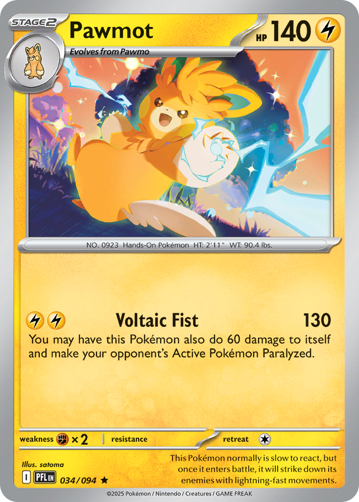 Pawmot 034/094 Rare Phantasmal Flames Pokemon Holo NM