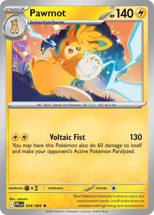 Pawmot 034/094 Rare Phantasmal Flames Pokemon Holo NM