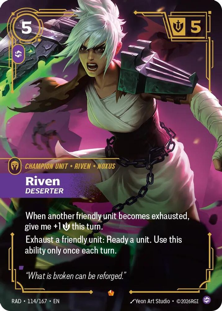 Riven, Deserter 114/167 Epic Radiance Riftbound Foil NM