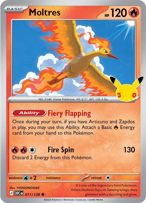 Moltres 011/128 Common ME: 30th Celebration Holo