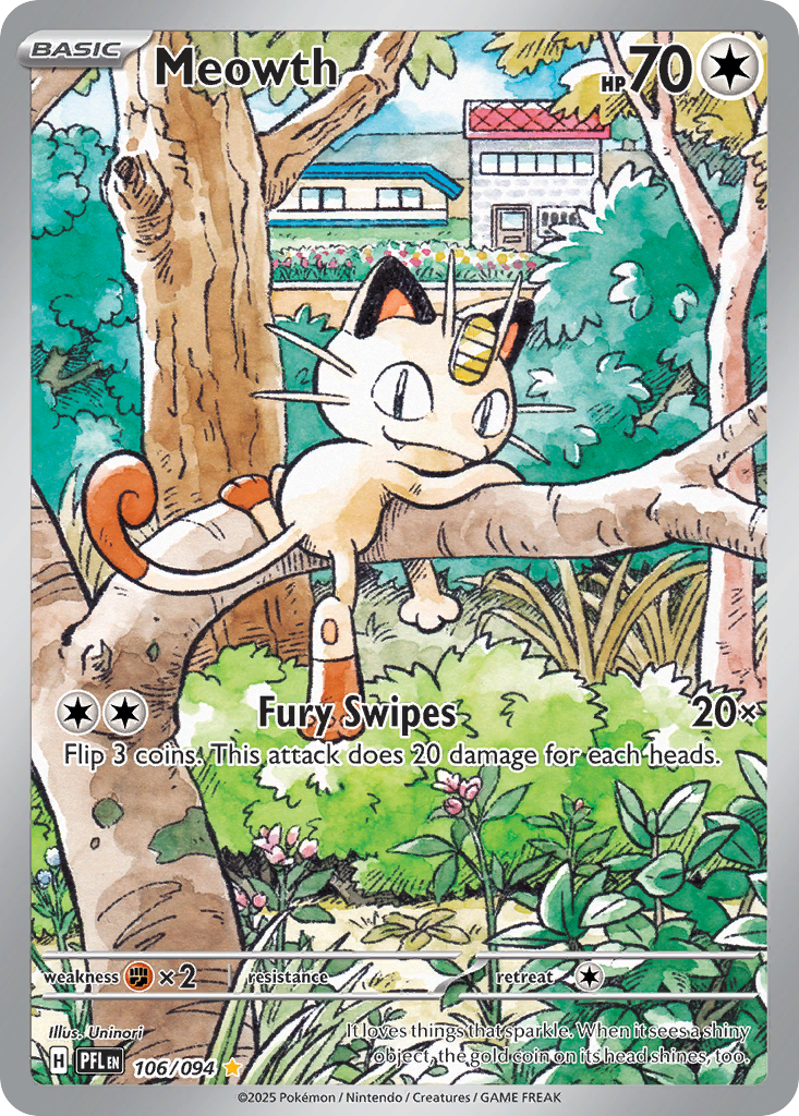Meowth 106/094 Illustration Rare Phantasmal Flames Pokemon Holo NM