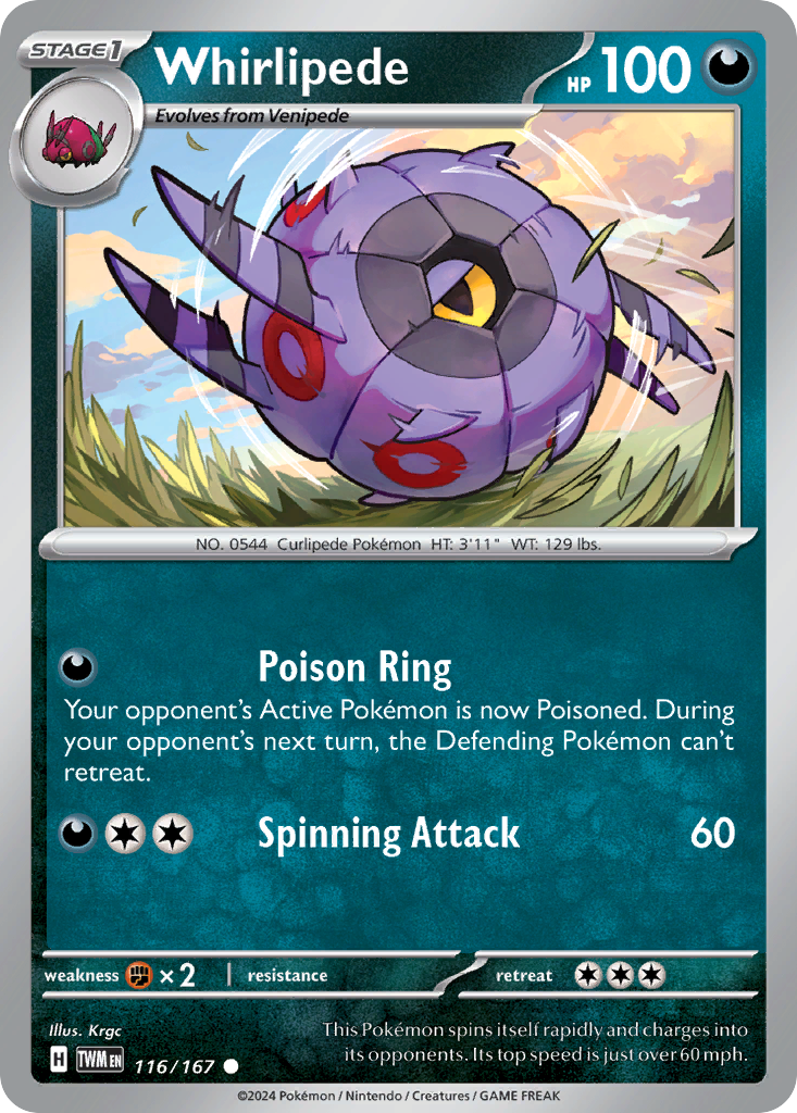Whirlipede 116/167 Common Twilight Masquerade Reverse Holo