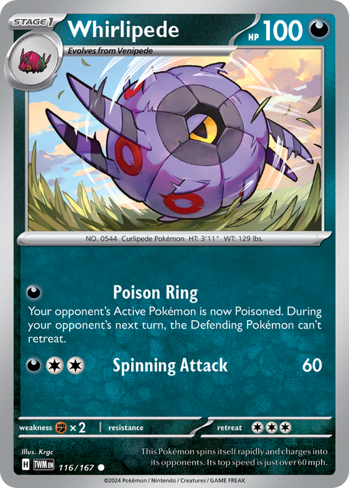 Whirlipede 116/167 Common Twilight Masquerade Reverse Holo