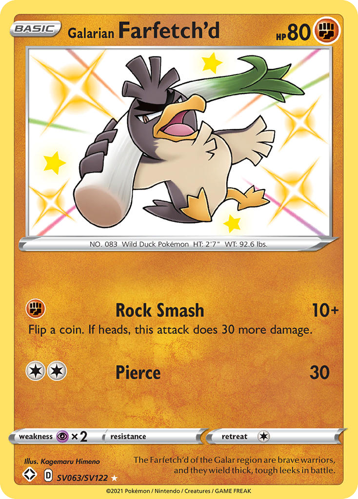Galarian Farfetch'd SV063/SV122 Shining Fates Shiny Vault Pokemon Holo NM