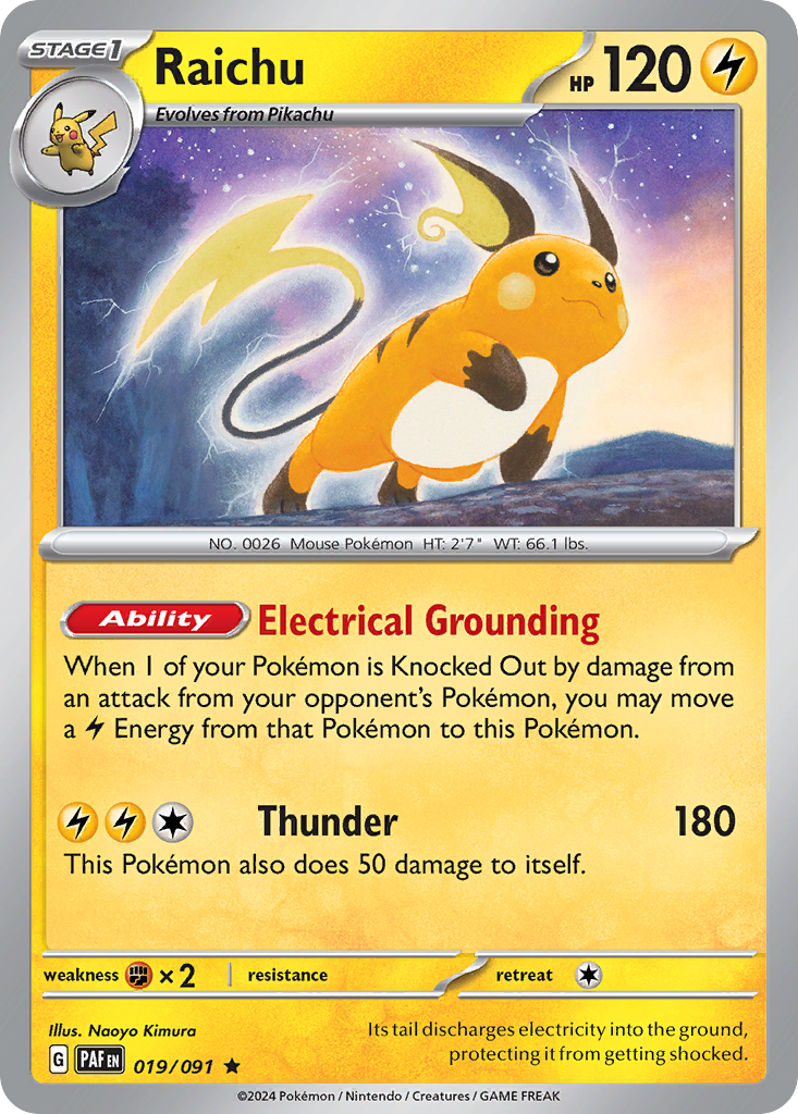 Raichu 019/091 Rare Paldean Fates Holo