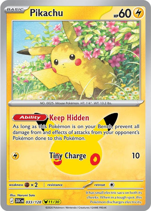 Pikachu 033/128 Holo Pikachu Rare ME: 30th Celebration