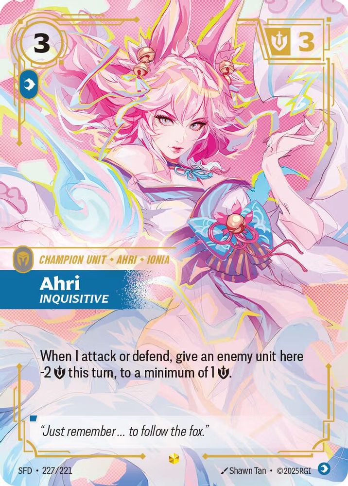 Ahri - Inquisitive (Overnumbered) 227/221 Spiritforged Riftbound Foil NM