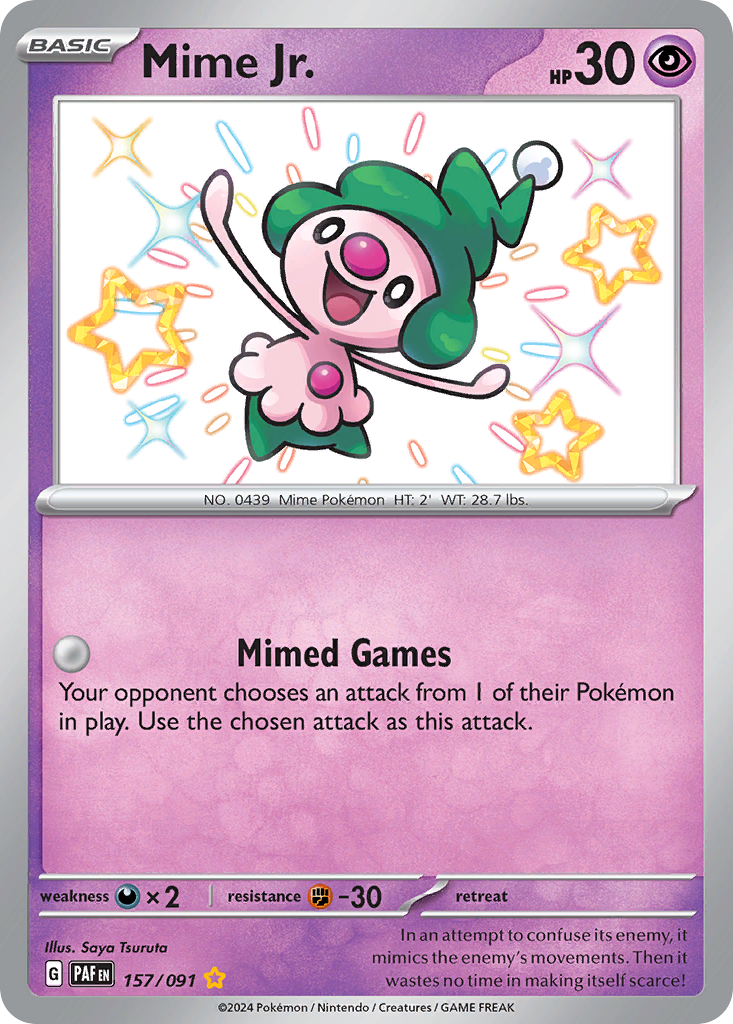 Mime Jr. 157/091 Shiny Rare Paldean Fates Pokemon Holo NM