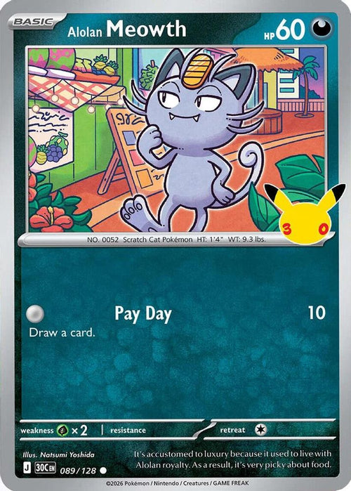 Alolan Meowth 089/128 Holo Common ME: 30th Celebration