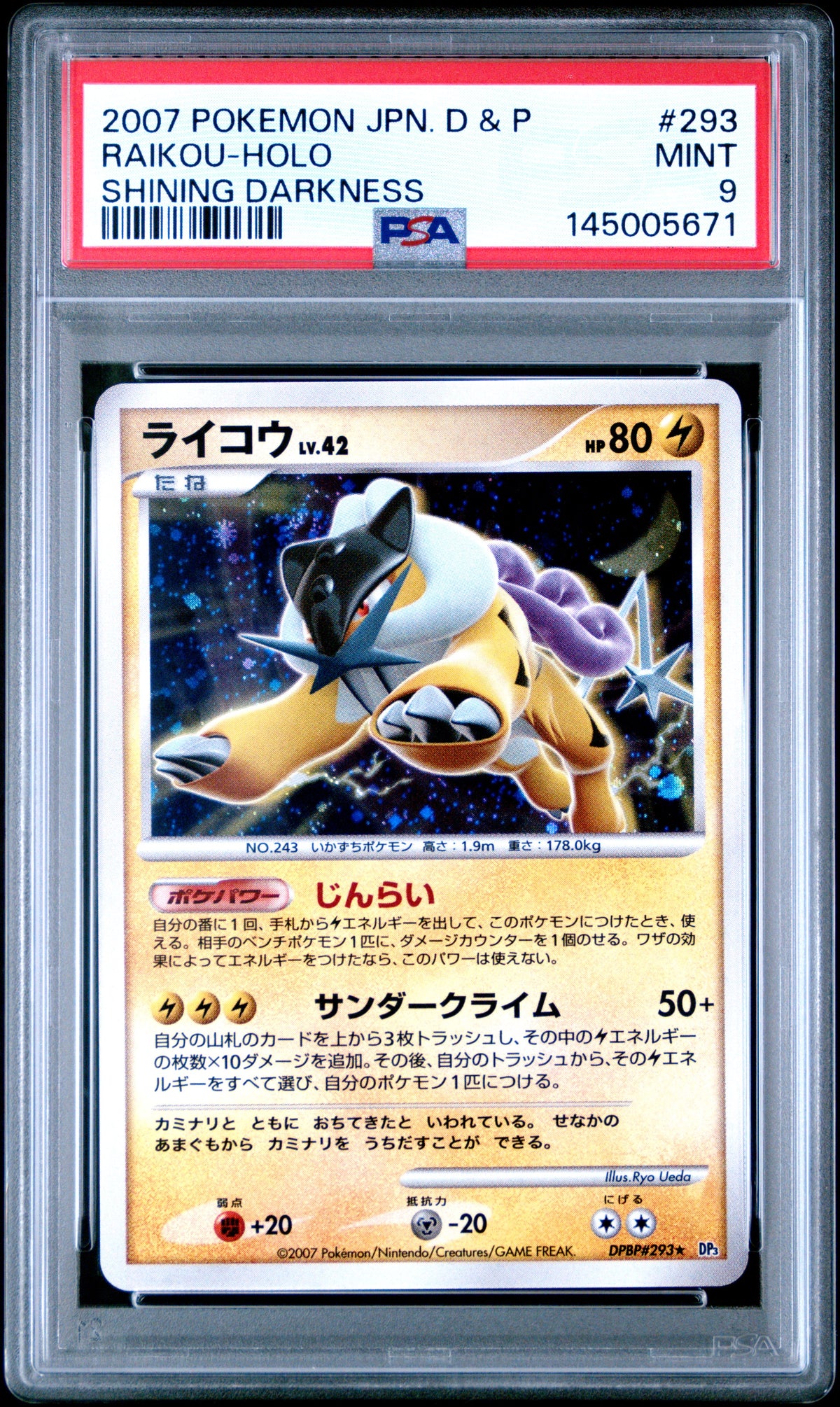 Raikou Holo 293 Shining Darkness Dp3 Pokemon PSA 9 Mint
